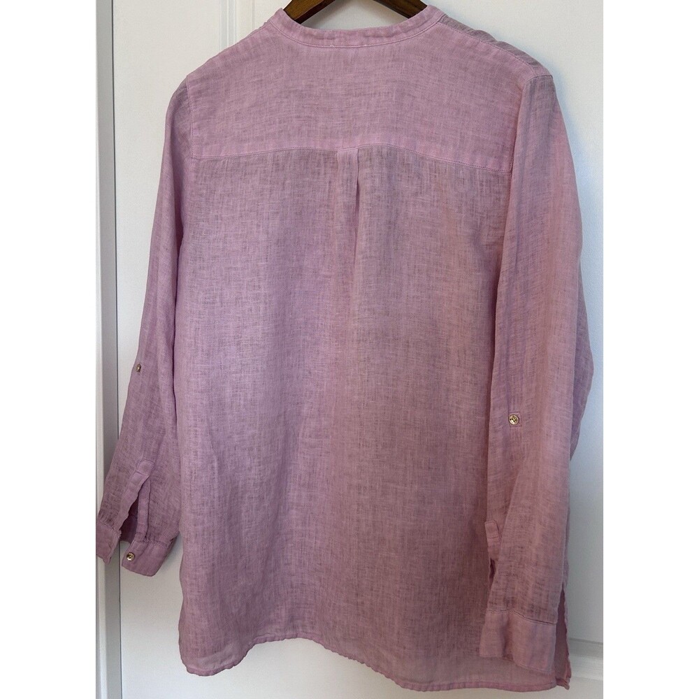 J. Jill Love Linen Shirt M Pink 100% Linen Button Front Tunic Casual Lightweight - Picture 5 of 14